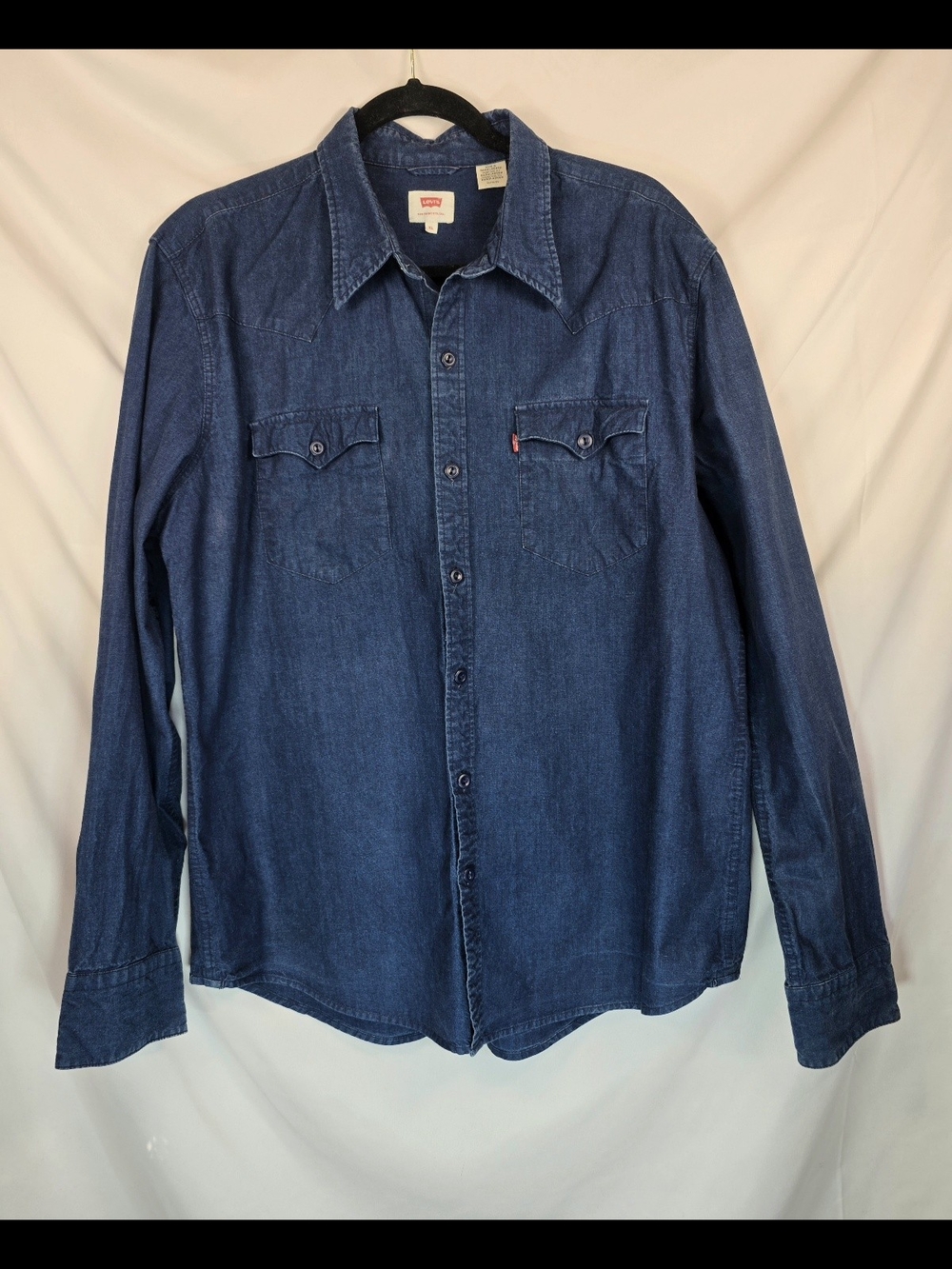 Levis Men's Classic Western Denim Workwear Indigo Blue Rodeo Style Shirt Size XL